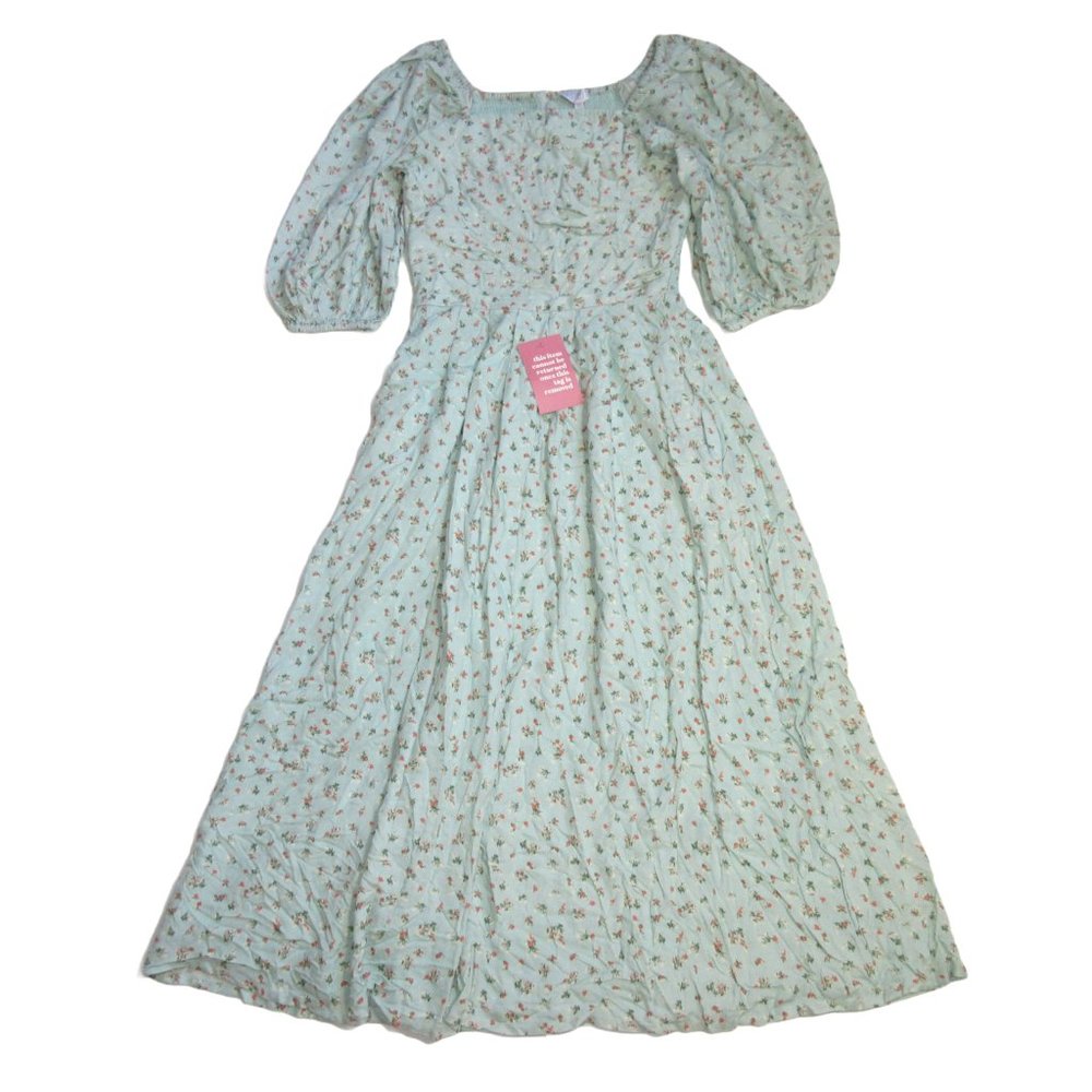 EUC Ivy City Co. Hazel Midi in Green Floral Smocked Puff Sleeve Dress XS